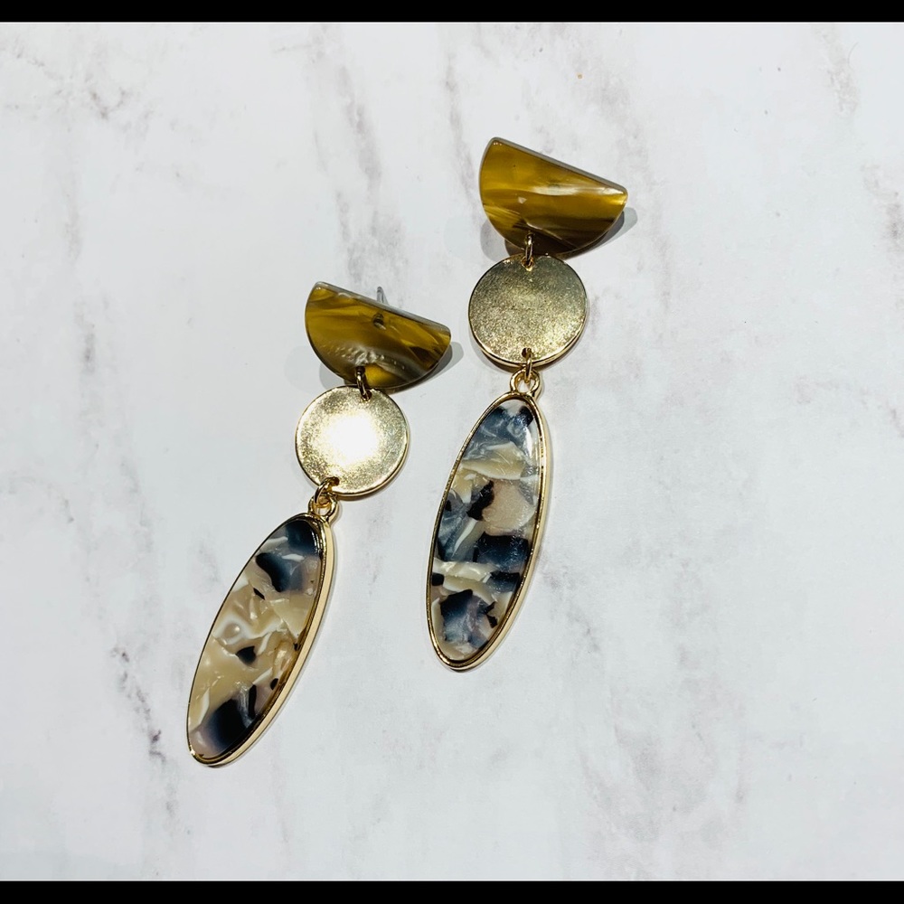 Marble, worn gold dangle earrings